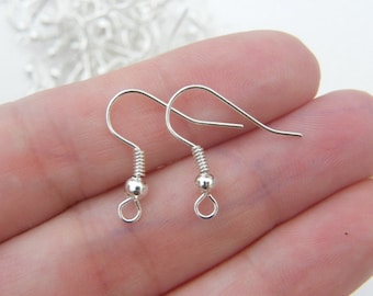 50 Earring hooks 18mm with ball and wire silver plated tone