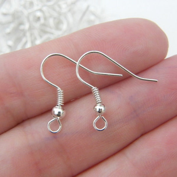 VRAC 200 Crochets boucles d'oreilles 18mm avec boule et fil plaqué argent