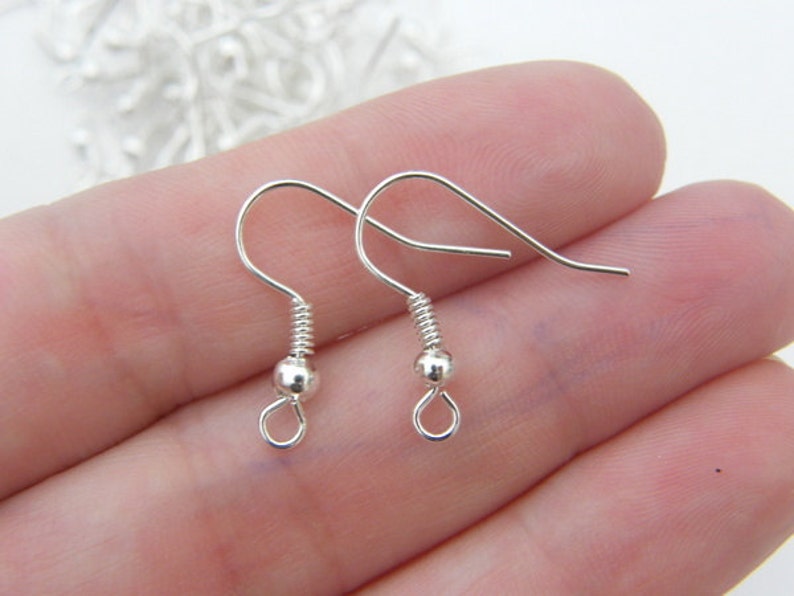 BULK 200 Earring hooks 18mm with ball and wire silver plated tone image 1