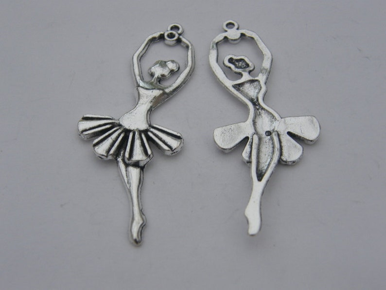 2 Ballerina pendants antique silver tone FB41 image 3