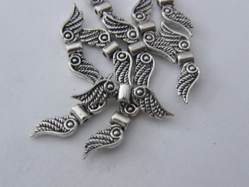 12 Angel wing spacer beads antique silver tone AW41 image 4