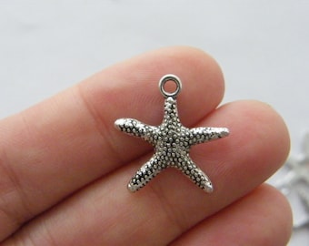 10 Starfish charms antique silver tone FF347