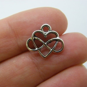 10 Infinity heart charms antique silver tone I117