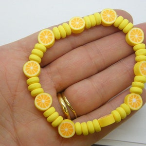 4 Lemon bead bracelets 52mm stretchy yellow polymer clay  FS