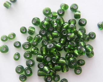 400 Christmas green with silver lining, glass, seed beads 4mm
