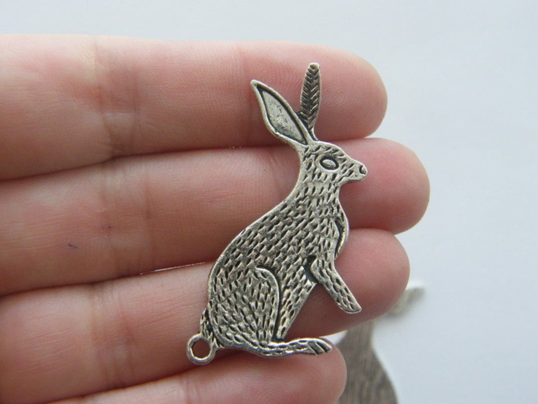 4 Hare Rabbit Connector Charms Antique Silver Tone A252 Etsy