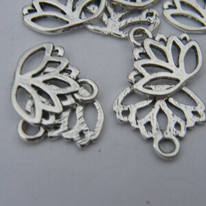 10 Lotus flower charms antique silver tone F12 image 4