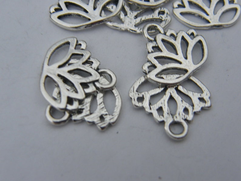 10 Lotus flower charms antique silver tone F12 image 4