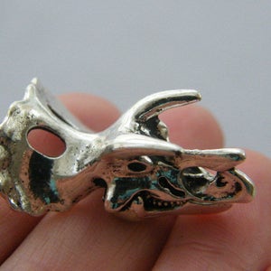 BULK 5 Dinosaur Triceratops skull charms antique silver tone A492