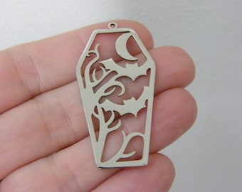 1  Coffin bats branches pendant silver tone stainless steel HC1124