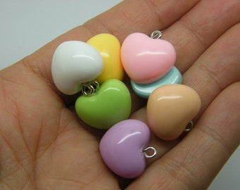 8 Heart charms random mixed acrylic H256