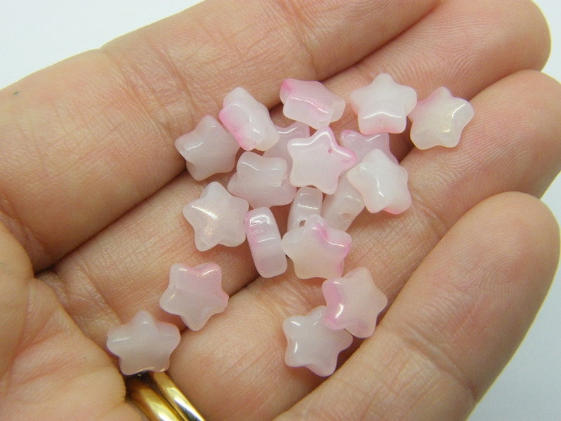 30 Star beads pink glitter powder glass AB236 image 2