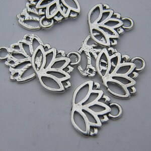 10 Lotus flower charms antique silver tone F12 image 5