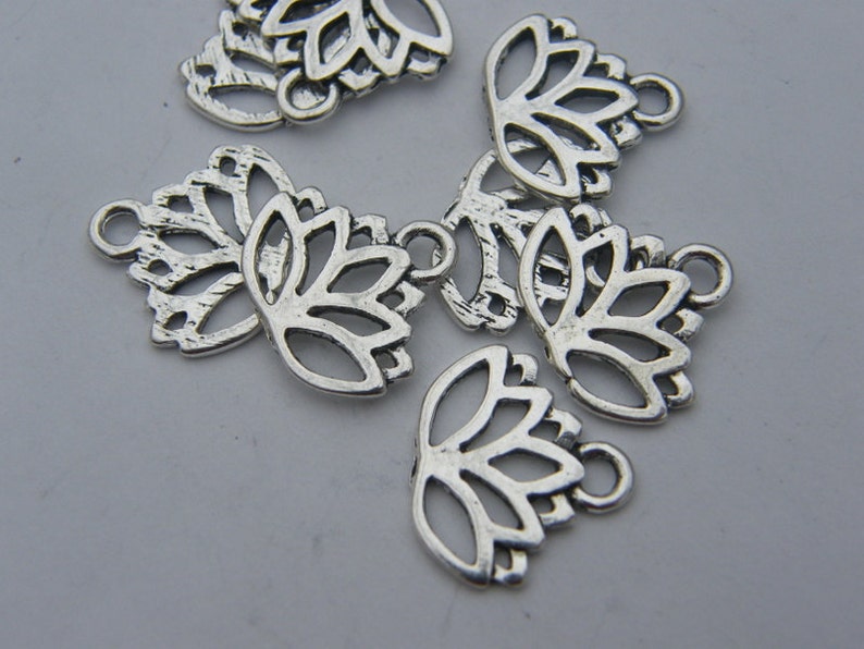 10 Lotus flower charms antique silver tone F12 image 5