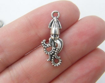 12 Squid octopus charms antique silver tone FF108