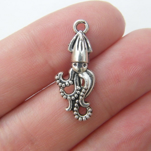 12 Squid octopus charms antique silver tone FF108