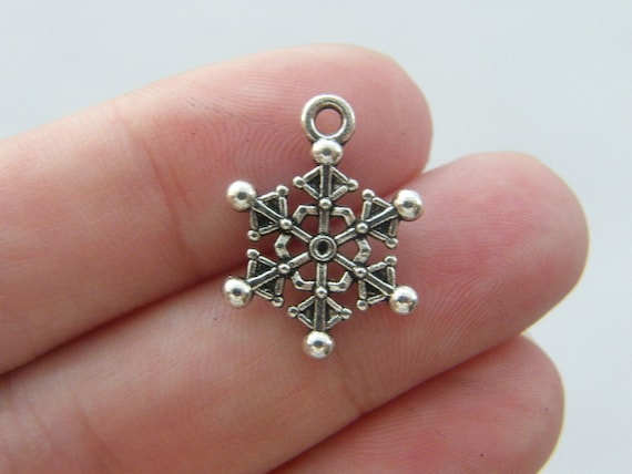 BULK 50 Snowflake charms antique silver tone SF3