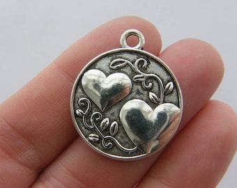 BULK 20 Sister heart  charms antique silver tone M269 - SALE 50% OFF