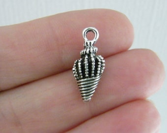 10 Shell charms  antique silver tone FF140