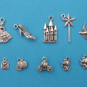 The Cinderella Charm Collection - 10 antique silver tone charms