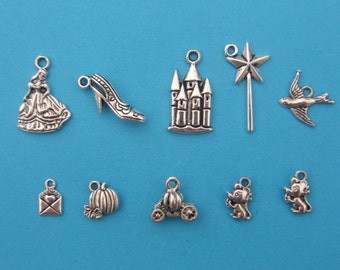 The Cinderella Charm Collection - 10 antique silver tone charms