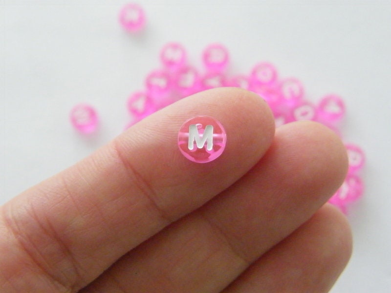 100 Fuchsia Pink Letter Beads RANDOM Mixed Acrylic AB244 