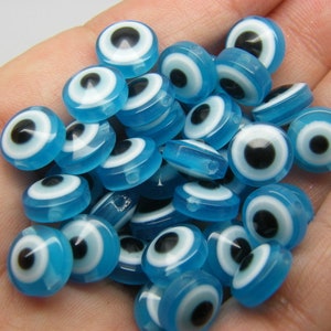 50 Evil eye 10mm beads sky blue resin AB277