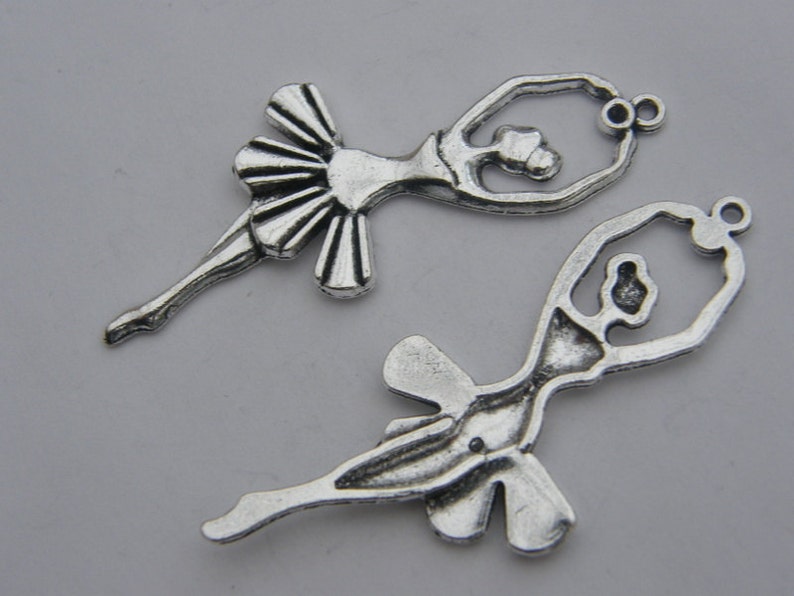 2 Ballerina pendants antique silver tone FB41 image 5