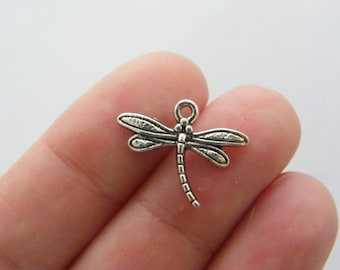14 Dragonfly charms antique silver tone A396
