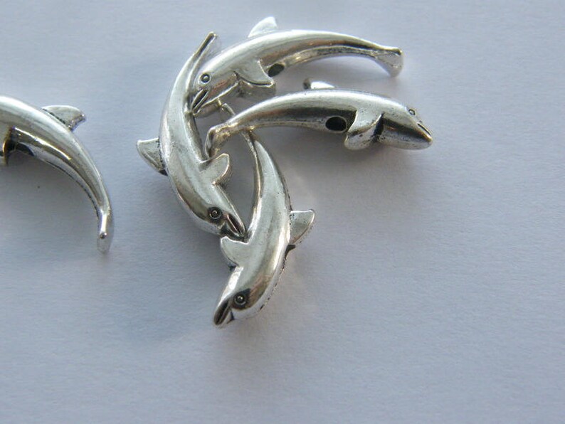 BULK 50 Dolphin charm spacer beads antique silver tone FF418