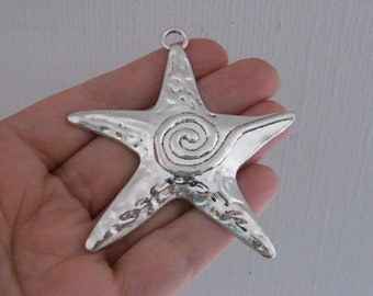 1  Starfish pendant antique silver tone BFM no bail
