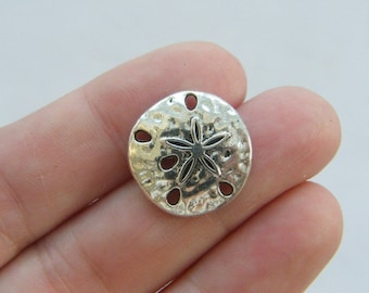 BULK 50 Sand dollar charms antique silver tone FF222