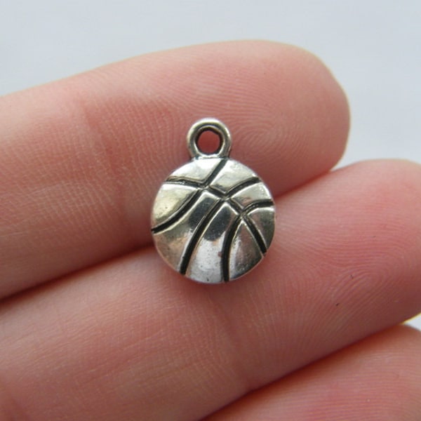 12 Basketball ball charms antique silver tone SP102