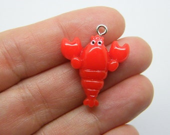 4 Lobster pendants orange resin FF717