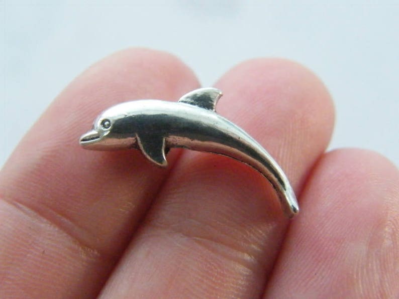 BULK 50 Dolphin charm spacer beads antique silver tone FF418