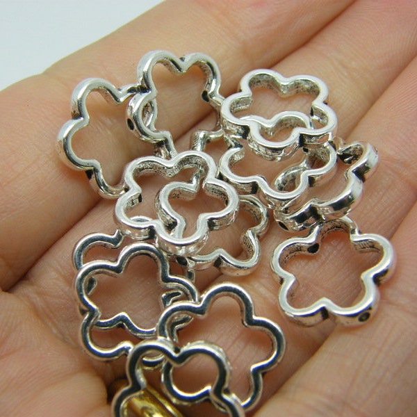 BULK 50 Flower bead frames antique silver tone F172