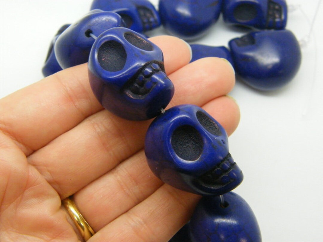 13 Super Stunningly Large Skull Beads Indigo Blue HC Etsy