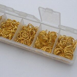 1 Box assorted jump rings 3 to 9mm gold plated 1780 pieces image 5