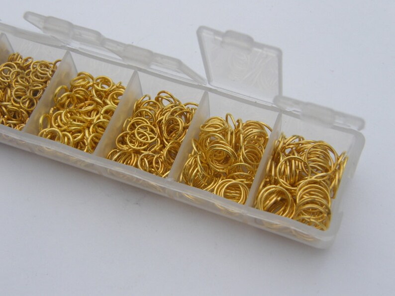 1 Box assorted jump rings 3 to 9mm gold plated 1780 pieces image 5