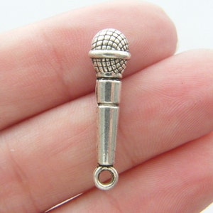 8 Microphone charms antique silver tone MN36 image 1