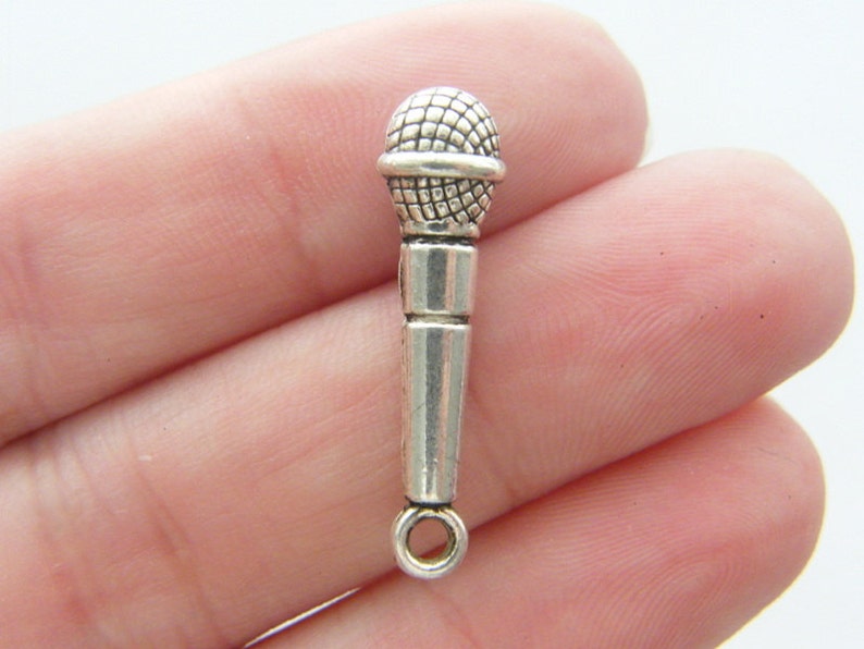 8 Microphone charms antique silver tone MN36 image 1