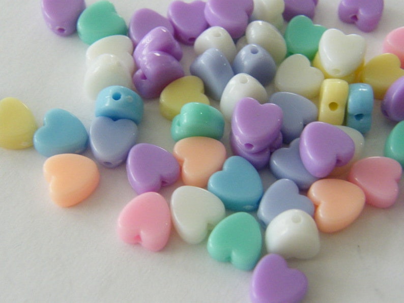 100 Acrylic heart 8mm RANDOM pastel beads AB23 image 5