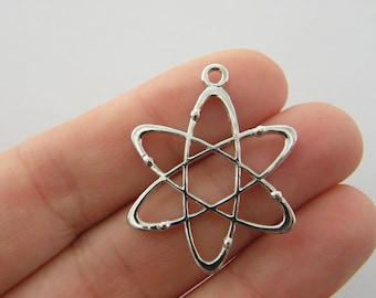 6 Atom charms antique silver tone P336