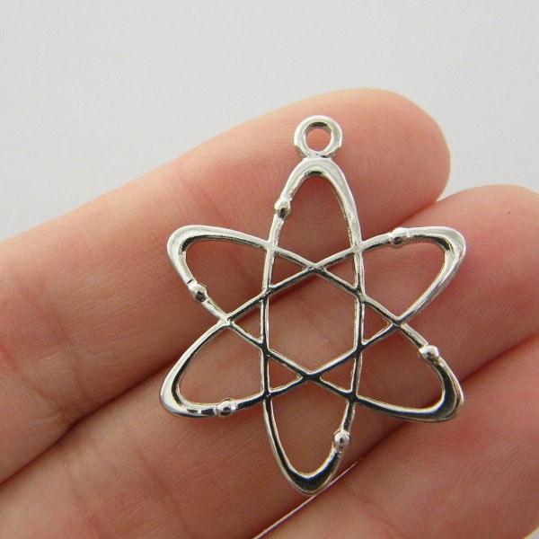 6 Atom charms antique silver tone P336