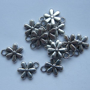 12 Flower charms antique silver tone F4 image 2