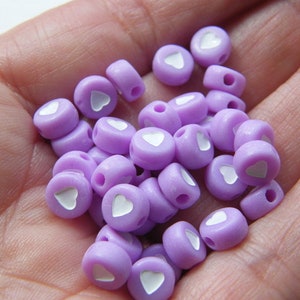 100 Heart beads  purple white acrylic AB303 - SALE 50% OFF