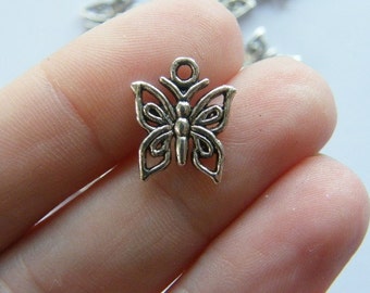 12 Butterfly charms antique silver tone A334