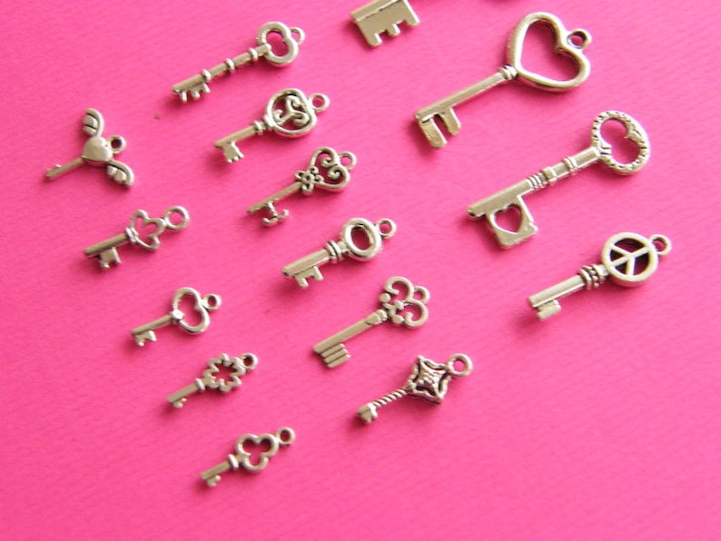 The Ultimate Key Charms Collection 15 different antique silver tone charms image 4