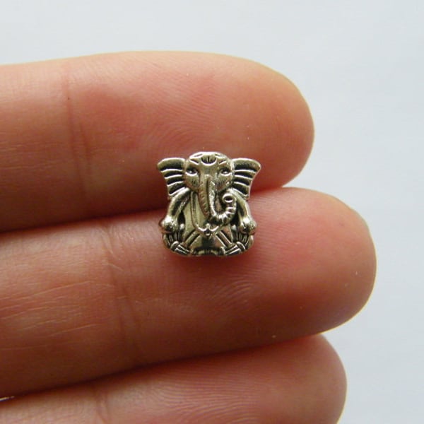 BULK  50 Elephant Ganesha bead antique silver tone R177