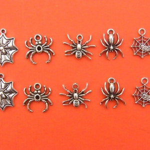 The Spider Collection - 10 antique silver tone charms